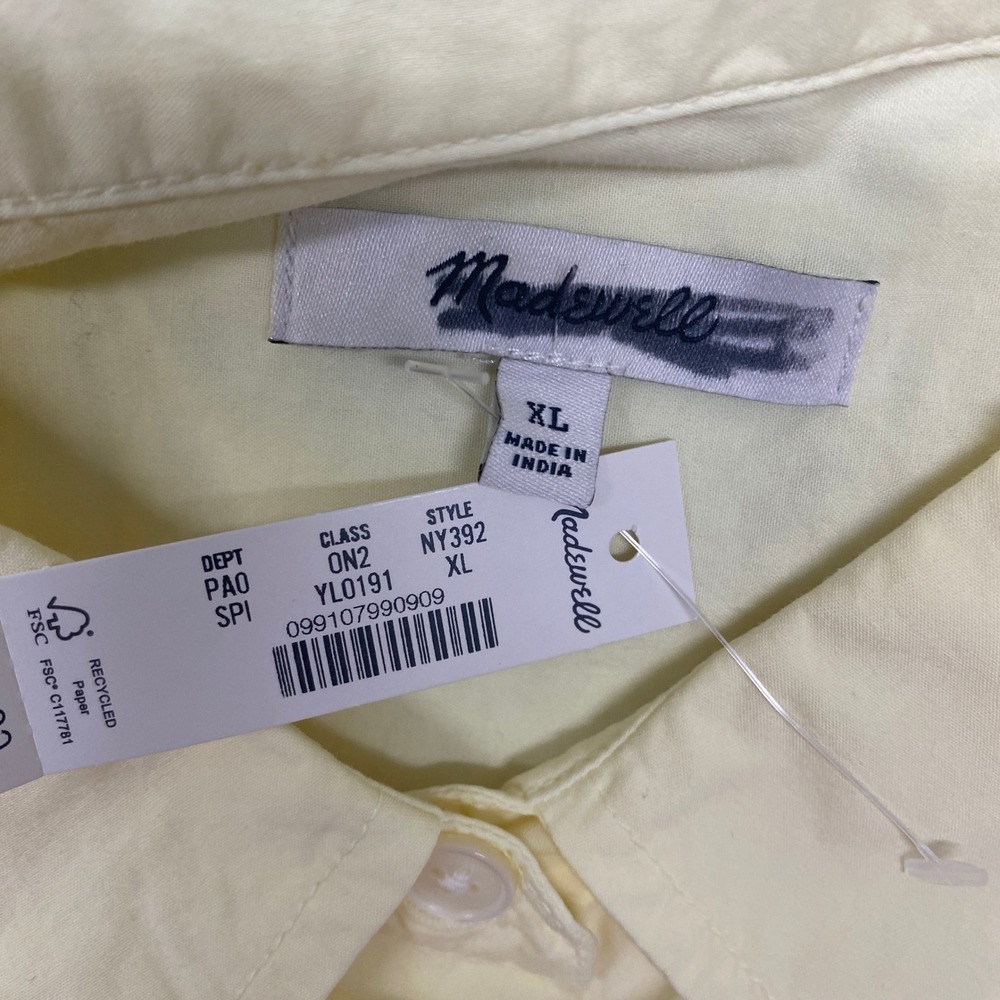 Madewell Shirt Womens XL Sheer Pineapple Yellow Easy Button Down Poplin NY392 - Picture 8 of 9